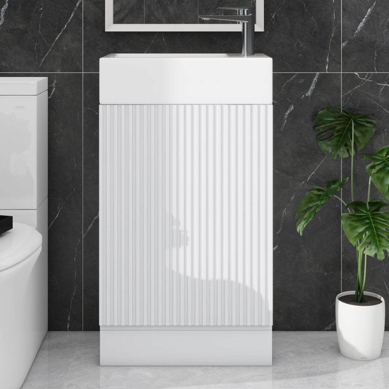 Meuble-lavabo compact 18,6 po avec meuble-lavabo et porte-papier hygiénique à deux niveaux, Blanc