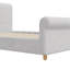 Base de lit tapissier grand format avec tête de lit haute et pied de lit roulé, cadre de lit plate-forme de lit-bateau avec pieds en bois massif et support de lattes, aucun sommier nécessaire, beige