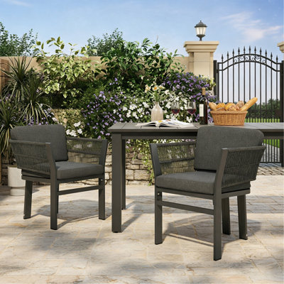 Outdoor Dining Chair Set of 2 ,Gray Aluminum Frame With Gray Cushion, 300lbs Capacity, All-Weather Seating For Backyard, Deck & Garden