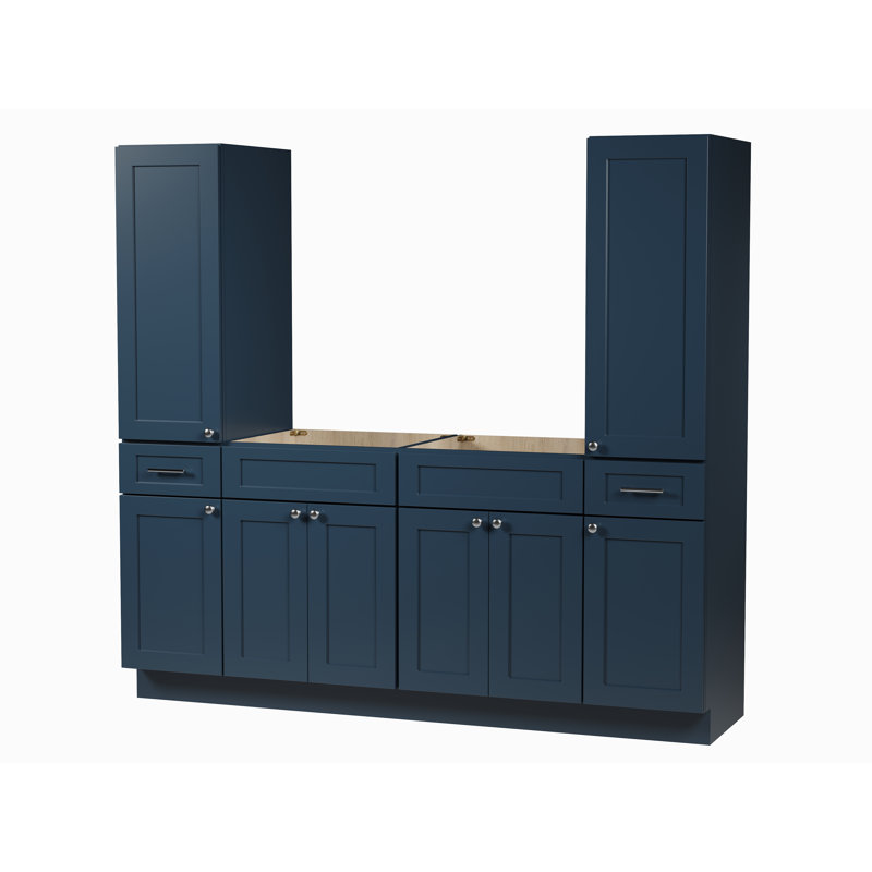 Ensemble de meuble-lavabo double 78 po avec armoire en lin massif Disar, Bleu