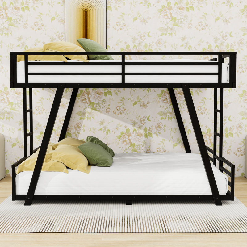Metal Bunk Bed with Dual Ladders and Reinforced Stability, Full Over Full