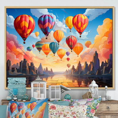 «Colorful Hot Air Ballon Cubist I», reproduction d'art sur toile