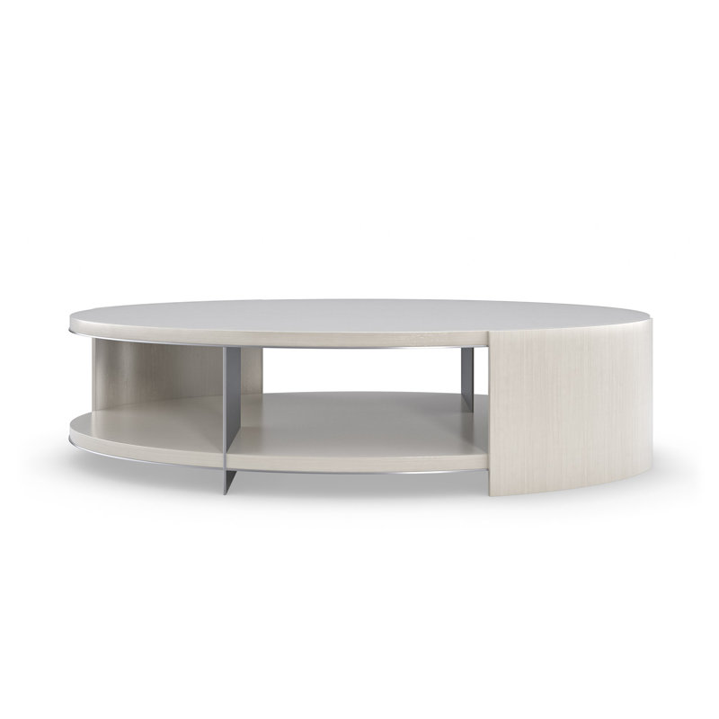 Oval Thunder Finish Wood Coffee Table with Soft Silver Metal Trim