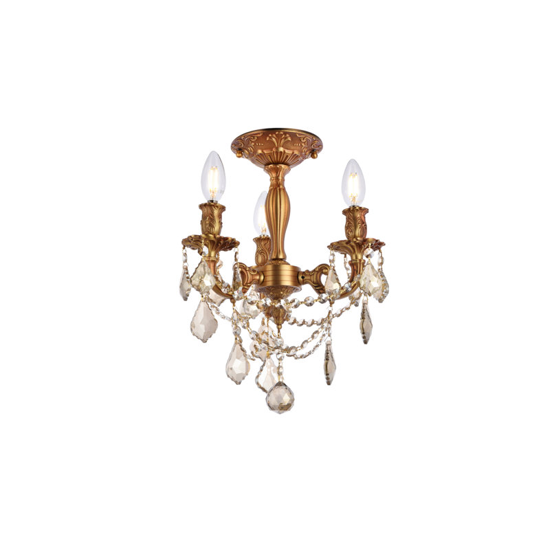 Cristal taillé royal français Rosalia, Or français, H 14 po x l 13 po x P 13 po, 3 lumières