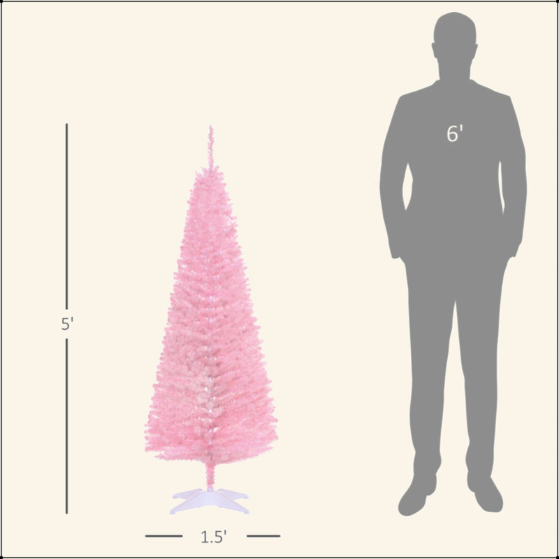 Arbre de Noël artificiel 5 pi avec arbre de Noël 5 pi, H 5 pi, Rose