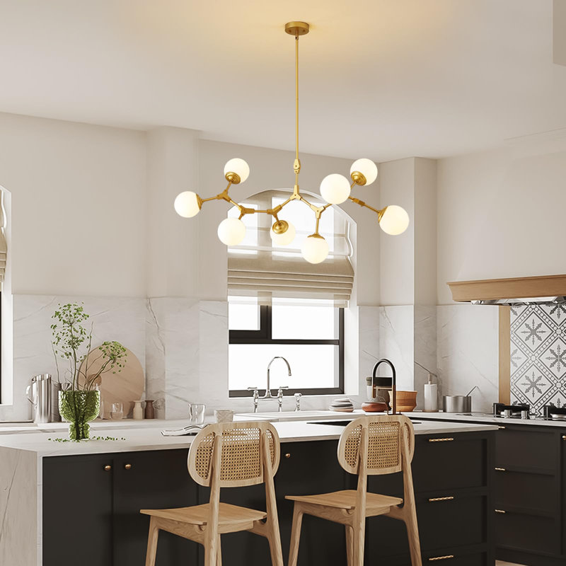 Lashae 8-Light Dimmable Modern Sputnik Linear Chandelier with Glass Globe Shades, Pendant Lighting