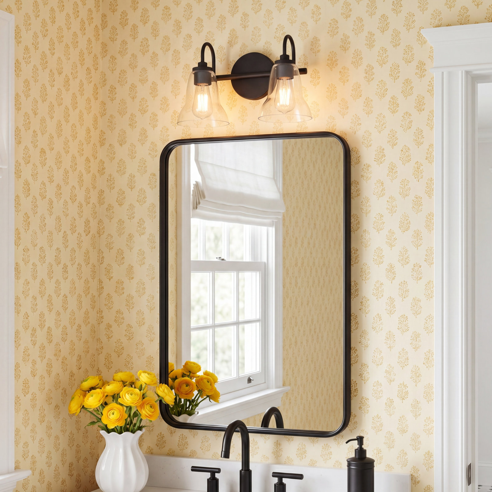 2 Light Transparent Vanity Light, Lacquered Brass
