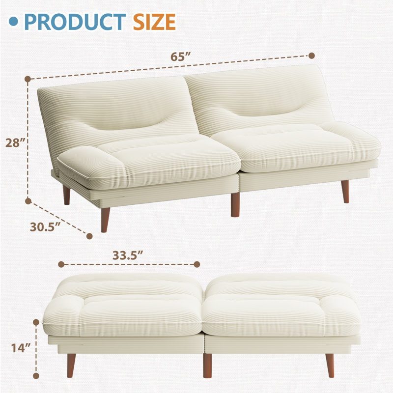 FUTON Sofa with Adjustable Sides and Back, Beige