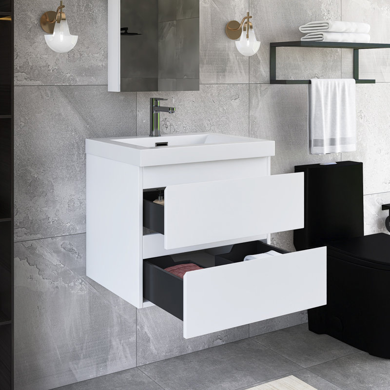 Meuble-lavabo flottant 24 po avec lavabo, Blanc