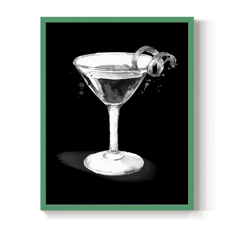 Habillé de martini noir, reproduction encadrée - bois massif, H 11 po x l 9 po, Vert