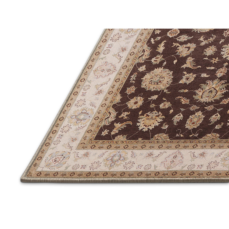 Tapis brun à motif floral Manitoba, Tapis de couloir 2 pi x 5 pi