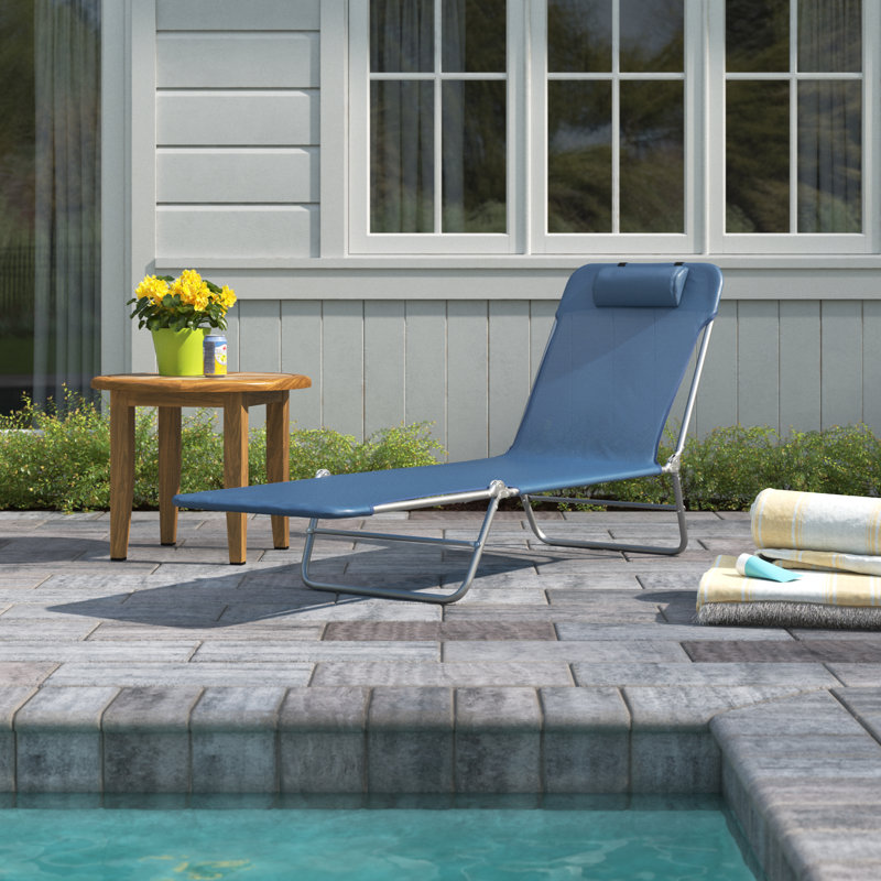 Ginder Folding Chaise Lounge Chair, Pool Sun Tanning Chair, Outdoor Lounge Chair with Reclining Back, Breathable Mesh Seat, Headrest for Beach, Yard, Patio