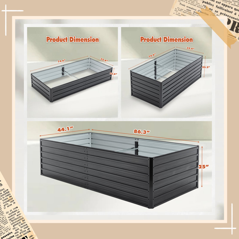 Rustproof Galvanized Steel Planter Box - 6x3x1/6x3x2/8x4x2 FT Raised Garden Bed for Herbs, Succulents, Vegetables