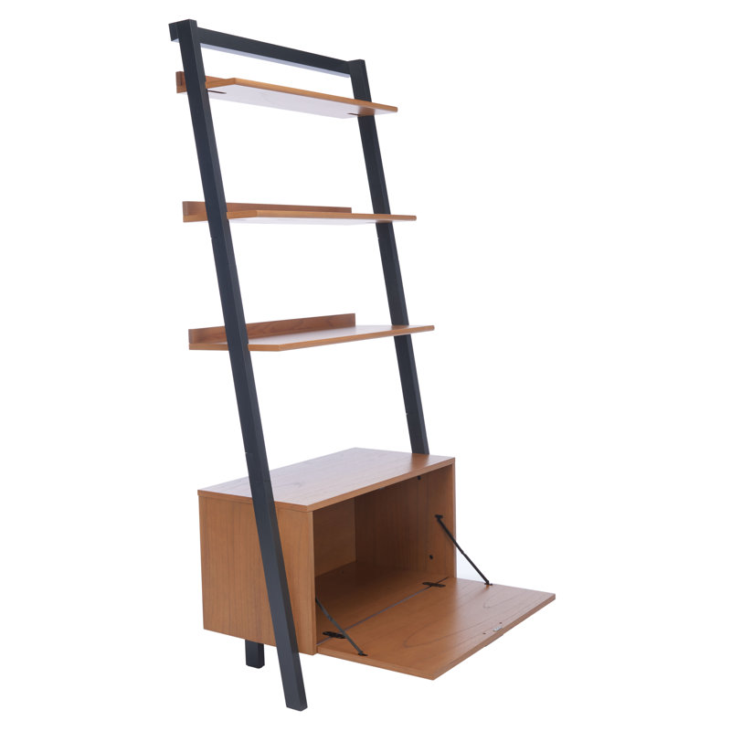 Bibliothèque échelle en bois massif Dametrice, H 72 po x l 32 po x P 15,4 po, Naturel / gris anthracite