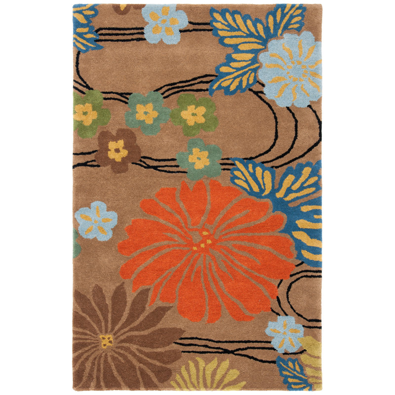 Tapis brun / multicolore en laine touffeté à la main Clovill, Rectangle 3 pi 6 po x 5 pi 6 po