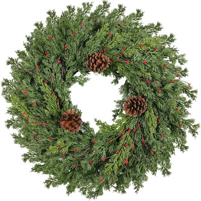 Pine Christmas Wreath – Green – 24-Inch, Realistic Artificial Pine, Indoor & Outdoor Holiday Decoration