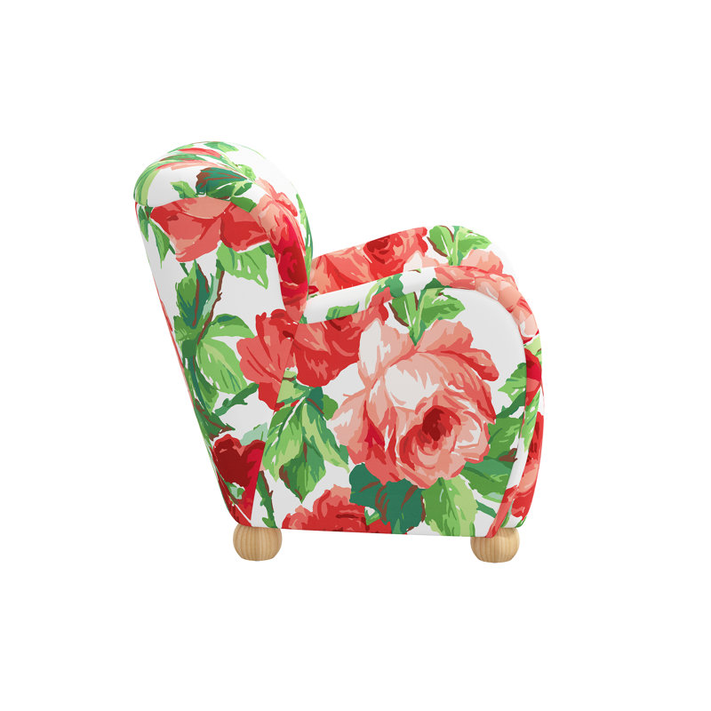 Portland Red from Scalamandre Crafted by Cloth & Company Armchair, Scm Cabbage Rose Coral Ivory Linen