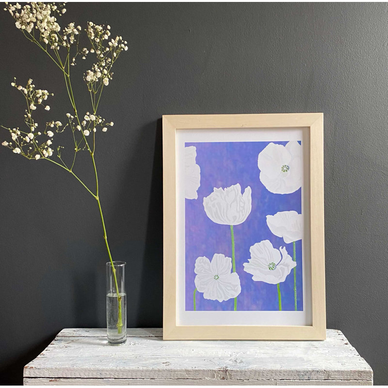 White Poppies On Violet Painting by Jessica Hollander, 19" H x 13" W