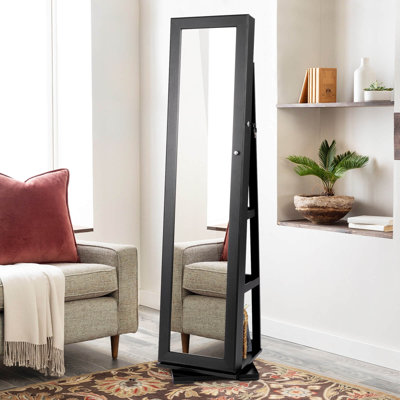 Ebern Designs 360° Rotatable Jewellery Cabinet Armoire 2-in-1 Lockable Mirrored
