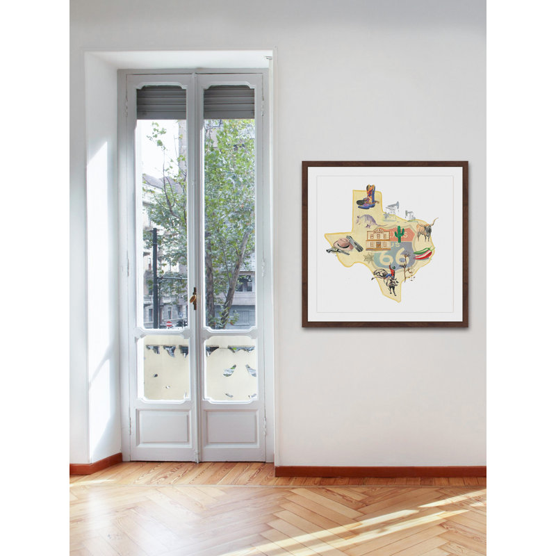 Large Framed Texas State Map Print on Canvas
