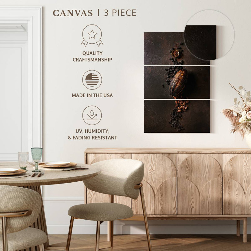Assortiment de fève de cacao, H 38 po x l 24 po