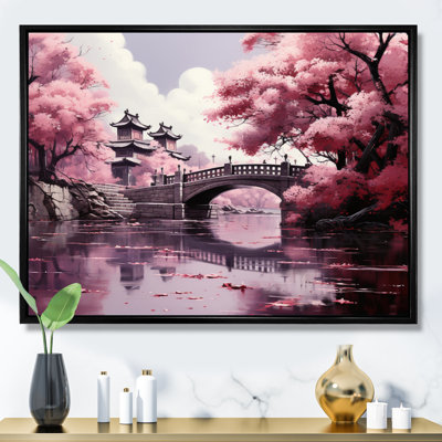 Art japonais, fleur de cerisier rose, pont, Japon