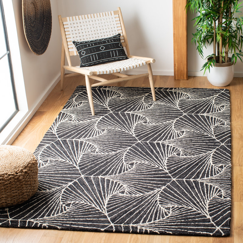Tapis gris anthracite / ivoire en laine / coton touffeté à la main Brindy, Rectangle 4 pi x 6 pi