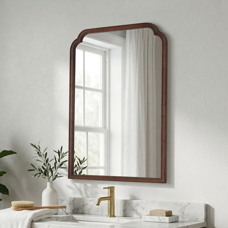 Ancalin Solid Wood Arched Wall Mirror, Walnut, 40" x 28"