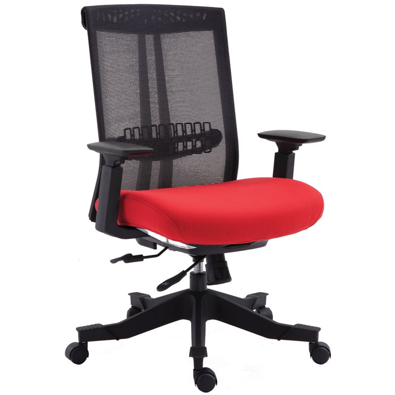 Twyst Flexible Mesh Back Ergonomic Executive Office Chair, Adjustable Arms & Lumbar, Red Fabric Seat, Red