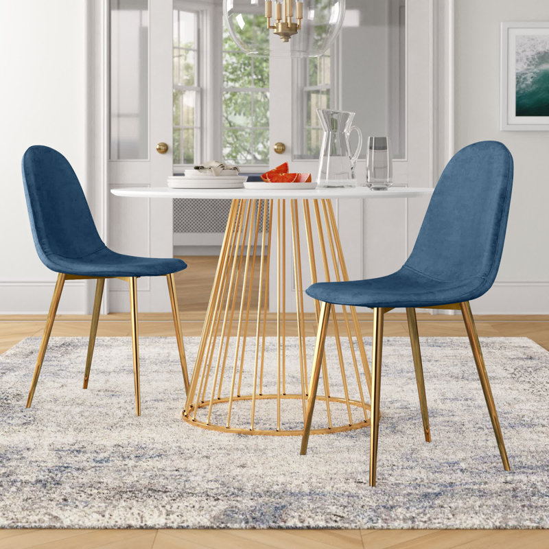 Elzada 18.5'' H Upholstered Side Chair, Gold, Blue Velvet