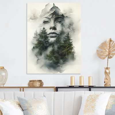 Double exposition «Woman and Mountain Echoes II» - art mural en métal