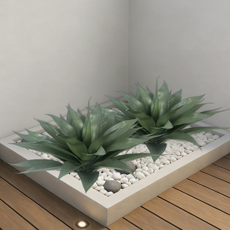 Ensemble de 2 plantes artificielles en agave de 16 pouces résistantes aux rayons UV avec piquets de sol pour la décoration de jardin intérieur et extérieur