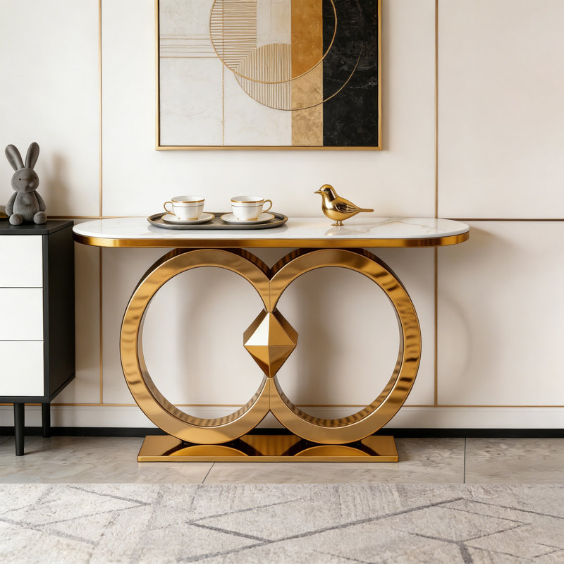 Console elliptique en acier inoxydable doré, H 31,5 po x l 55,12 po x P 13,78 po
