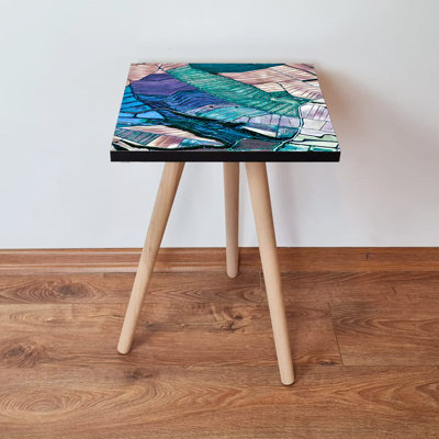 Stylish Geometric Side Table, 100% MDF with Beech Wood Legs, 13.8 x 16.5 x 13.8 Inches | Abstract Design, Durable & Easy to Clean | Perfect for Living Room, Bedroom, or Office Decor, Modern & Functional
