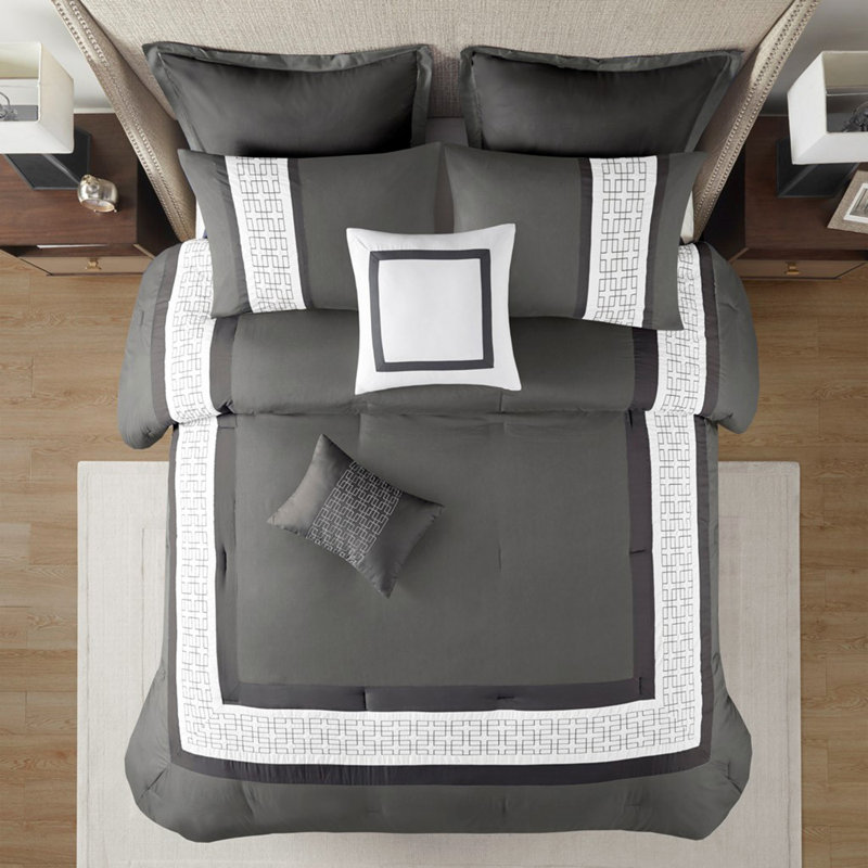 Ensemble d'édredon brodé 8 pièces gris foncé