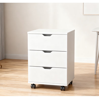 Classeur vertical à 3 tiroirs avec classeur mobile en bois roulant pour bureau à domicile avec roulettes, blanc (non assemblé)