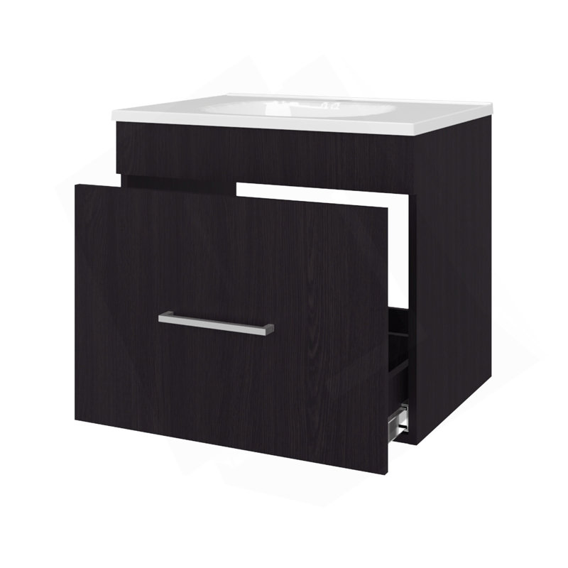 Ensemble de meuble-lavabo flottant à 1 tiroir avec lavabo Wengue, Wengé