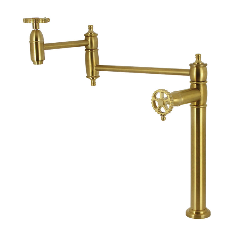 Kingston Brass Fuller Two-Handle 1-Hole Deck Mount Pot Filler Faucet, Brushed Brass