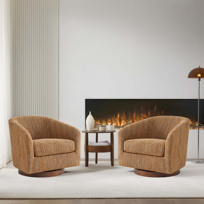 Fauteuil demi-tonneau pivotant Bennett (ensemble de 2), Chenille moutarde doux