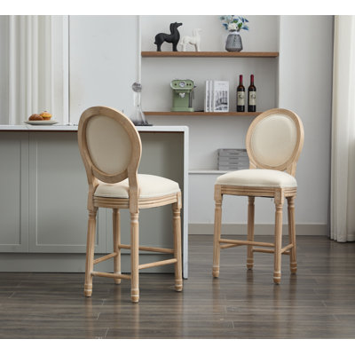 Solid Wood Bar stools Set of 2, Classic French Country Wooden Barstools with Upholstered Seating