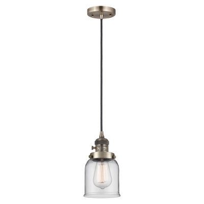 Franklin Restoration - Amberlynn - Mini luminaire suspendu à cordon de 8 po - Interrupteur marche / arrêt - Ampoule DEL - Finition laiton antique - Abat-jour plaqué fumée