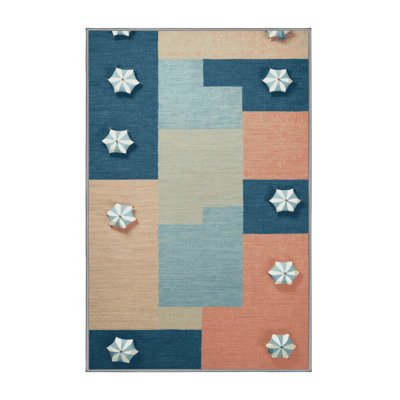  Washable Beach Block Deluxe Coastal Area Rug