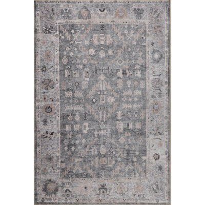 Jax Antique Vintage Patterned Gray Authentic Washable Chenille Carpet