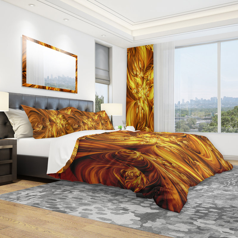 Molten Gold Exchange - Abstract Duvet Cover Set - Microfiber Polyester, Twin Duvet Cover + 1 Sham