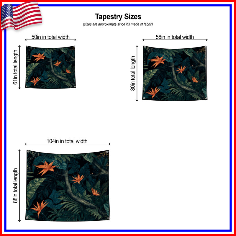 Tapisserie murale «Tropical Jungle Leaves» - Décoration murale tropicale, H 50 po x l 60 po avec 4 œillets