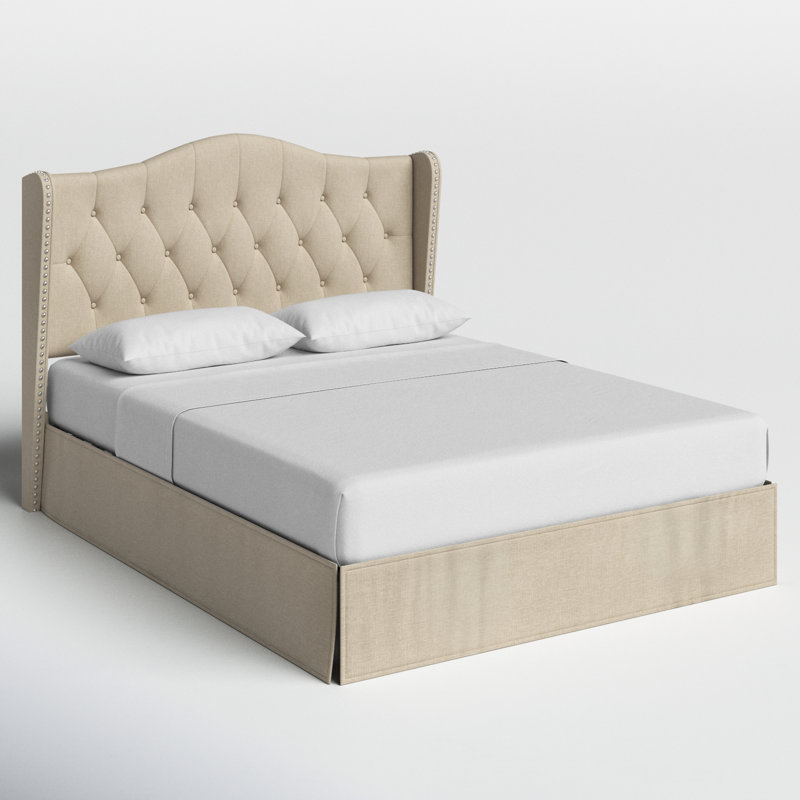 Lit plateforme tapissier Knott Riley, Beige, Double