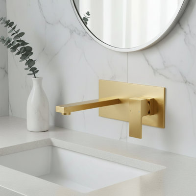 Wall Mount Bathroom Faucet, Single Handle 2 Hole Brass With Rough-In Valve Included For Sink Or Bathtub-Brushed Gold