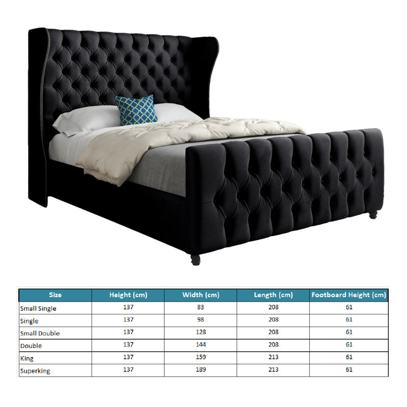 Alecto Upholstered Bed, Single (3'), Black
