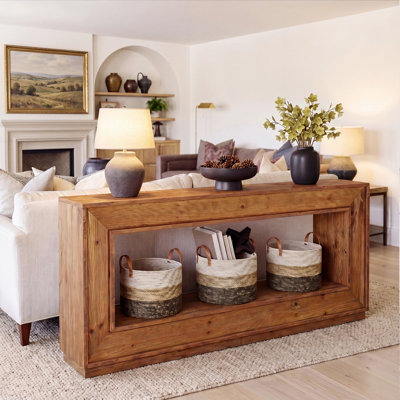 Console 63 po en bois massif avec rangement ouvert