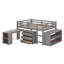 Lit mezzanine double avec armoire, tablettes et bureau